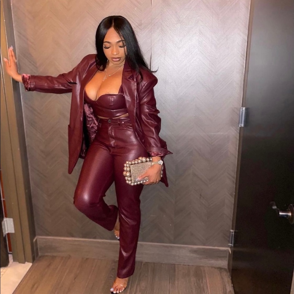 AFRM Vegan Leather Pants, Blazer and Bralette